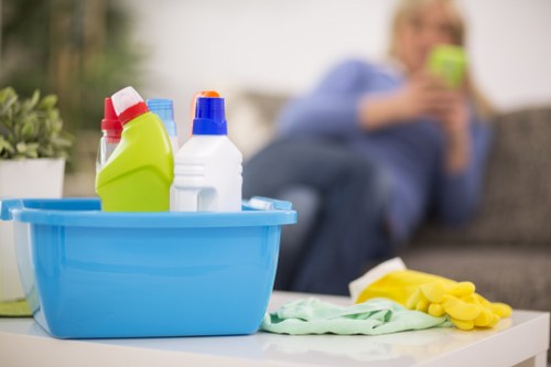 Cleaner preparing a Bayswater flat for final inspection
